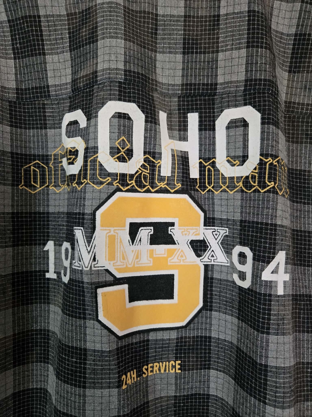 BoohooMAN L Patchwork Plaid Shirt Grunge Streetwear Boho Blokecore Graphic Butto - Picture 9 of 9
